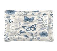 JUMBEAR Cama para mascotas, diseño retro de flores y mariposas, color azul y blanco, con parte inferior antideslizante, colchón para gatos y perros, cama suave y cómoda para gatos y perros, 36 x 24