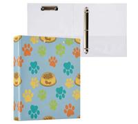 JUMBEAR Carpeta de 3 anillos para papel de tamaño carta (11 x 8.5 pulgadas), huellas de animales y comida para perros, organizador de anillas redondas con portapapeles, carpeta de portapapeles para