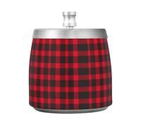 JUMBEAR Cenicero a cuadros rojos y negros con tapa, resistente al viento, para interiores y exteriores, ceniceros sin olor para jardín, bar, balcón, decoración de oficina en casa