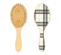 JUMBEAR Cepillo de pelo a cuadros de búfalo, cepillo de madera de bambú para masajear el cuero cabelludo, para todos los peinados, reduce los enredos y la rotura del cabello, promueve el crecimiento