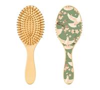 JUMBEAR Cepillo de pelo con palomas blancas y flores de cerezo, masajeador de madera de cuero cabelludo, cepillo de pelo de paleta de bambú para todos los peinados, reduce los enredos y la rotura del