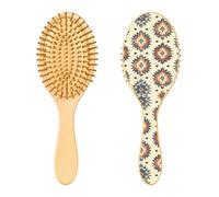 JUMBEAR Cepillo de pelo con patrones tribales aztecas, cepillo de madera de bambú para masajear el cuero cabelludo, para todos los peinados, reduce los enredos y la rotura del cabello, promueve el