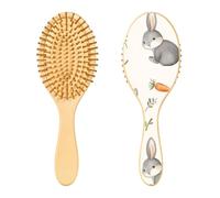 JUMBEAR Cepillo de pelo de conejo y zanahoria, cepillo de madera de bambú para masajear el cuero cabelludo, para todos los peinados, reduce los enredos y la rotura del cabello, promueve el crecimiento