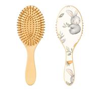 JUMBEAR Cepillo de pelo de conejo y zanahoria, cepillo de madera de bambú para masajear el cuero cabelludo, para todos los peinados, reduce los enredos y la rotura del cabello, promueve el crecimiento