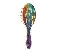 JUMBEAR Cepillo de pelo de fondo arcoíris brillante, cepillo de madera de bambú para masajear el cuero cabelludo, para todos los peinados, reduce los enredos y la rotura del cabello, promueve el