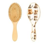 JUMBEAR Cepillo de pelo de gatitos, cepillo de madera de bambú para masajear el cuero cabelludo, para todos los peinados, reduce los enredos y la rotura del cabello, promueve el crecimiento del