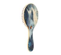 JUMBEAR Cepillo de pelo de lobo blanco con ojos naranjas, cepillo de madera de bambú para masajear el cuero cabelludo, para todos los peinados, reduce los enredos y la rotura del cabello, promueve el