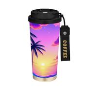 JUMBEAR Coconut Trees by The Seaside - Taza de viaje aislada al vacío, tazas de viaje reutilizables para café, taza de café de acero inoxidable de doble pared a prueba de fugas con tapa para bebidas