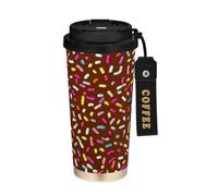 JUMBEAR Colorido caramelo rociado sobre helado taza de viaje aislada al vacío, tazas de viaje reutilizables para café, taza de café de acero inoxidable de doble pared a prueba de fugas con tapa para