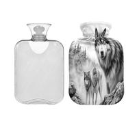 JUMBEAR Cool Wolf - Botellas de agua caliente con funda de terciopelo, bolsa de agua caliente de 2 L para aliviar el dolor y terapia de calor frío, regalos cálidos en invierno, aptas para niños y