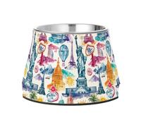 JUMBEAR Cuencos de acero inoxidable para perros de la Estatua de la Independencia de Estados Unidos, para alimentos y agua, antideslizantes, para perros pequeños, medianos y grandes