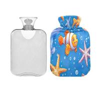 JUMBEAR Cute Fish - Bolsas de agua caliente con cubierta suave, bolsa de agua caliente para aliviar el dolor, 2 L, para manos y pies, bolsas de agua caliente para dormir cómodamente
