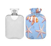 JUMBEAR Cute Fish - Bolsas de agua caliente con cubierta suave, bolsa de agua caliente para aliviar el dolor, 1 litro, para manos y pies, bolsas de agua caliente para dormir cómodamente