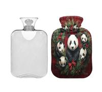 JUMBEAR Cute Panda - Bolsas de agua caliente con diseño de corona de Navidad con cubierta suave, bolsa de agua caliente para aliviar el dolor, 2 L, para manos y pies, bolsas de agua caliente para