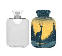 JUMBEAR Deer Under Christmas Moonlight - Bolsas de agua caliente con cubierta suave, bolsa de agua caliente para aliviar el dolor, 2 L, para manos y pies, bolsas de agua caliente para dormir