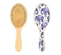 JUMBEAR Elefantes de la tribu india cepillo para el cabello, masajeador del cuero cabelludo de madera de bambú para todos los peinados, reduce los enredos y la rotura del cabello, promueve el