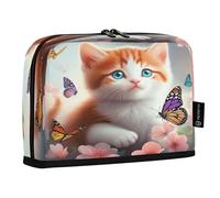 JUMBEAR Estuche para lápices con diseño de gatos y mariposas, gran capacidad, organizador de escritorio, bolsa de cosméticos con cremallera para escuela, oficina, viajes