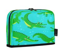 JUMBEAR Estuche para lápices de cocodrilos verdes de dibujos animados, gran capacidad, bolsa para bolígrafos, organizador de escritorio, bolsa de cosméticos con cremallera para escuela, oficina