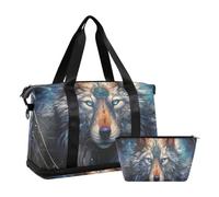 JUMBEAR Ethnic Tribe Wolf - Bolsa deportiva de gimnasio con bolsillo húmedo, bolsa de viaje para hombres y mujeres, gran capacidad con correa para el hombro, para gimnasio, viajes, natación, a,