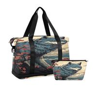 JUMBEAR Ethnic Tribe Wolf - Bolsa deportiva de gimnasio con bolsillo húmedo, bolsa de viaje para hombres y mujeres, gran capacidad con correa para el hombro, para gimnasio, viajes, natación, a,