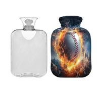 JUMBEAR Flame Baseball - Botellas de agua caliente con funda de terciopelo, bolsa de agua caliente de 1 litro para alivio del dolor cálido y terapia de calor frío, regalo cálido en invierno, apto para