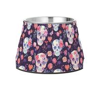 JUMBEAR Flower Candy Skull - Cuencos de acero inoxidable para perros, comida y agua, antideslizantes, para cachorros pequeños, medianos y grandes