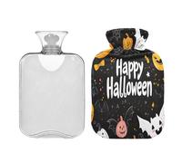 JUMBEAR Happy Halloween - Botellas de agua caliente con cubierta suave, bolsa de agua caliente para aliviar el dolor, 1 litro, para manos y pies, bolsas de agua caliente para dormir cómodamente