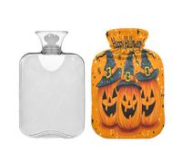 JUMBEAR Happy Halloween - Botellas de agua caliente con cubierta suave, bolsa de agua caliente para aliviar el dolor, 1 litro, para manos y pies, bolsas de agua caliente para dormir cómodamente