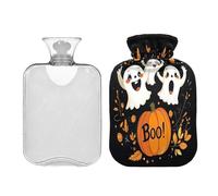JUMBEAR Happy Halloween - Botellas de agua caliente con cubierta suave, bolsa de agua caliente para aliviar el dolor, 1 litro, para manos y pies, bolsas de agua caliente para dormir cómodamente