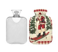 JUMBEAR Happy Santa Claus - Bolsas de agua caliente con cubierta suave, bolsa de agua caliente para aliviar el dolor, 1 litro, para manos y pies, bolsas de agua caliente para dormir cómodamente