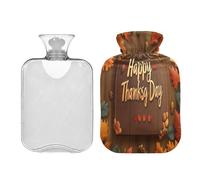 JUMBEAR Happy Thanksgiving - Botellas de agua caliente con cubierta suave, bolsa de agua caliente para aliviar el dolor, 1 litro, para manos y pies, bolsas de agua caliente para dormir cómodamente
