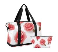 JUMBEAR Hermosa bolsa de deporte con diseño de rosas rojas, con bolsillo húmedo, bolsa de viaje para hombres y mujeres, gran capacidad con correa para el hombro, para gimnasio, viajes, natación, a,