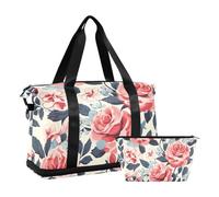 JUMBEAR Hermosa bolsa de deporte con diseño de rosas rojas, con bolsillo húmedo, bolsa de viaje para hombres y mujeres, gran capacidad con correa para el hombro, para gimnasio, viajes, natación, a,