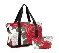 JUMBEAR Hermosa bolsa de deporte con diseño de rosas rojas, con bolsillo húmedo, bolsa de viaje para hombres y mujeres, gran capacidad con correa para el hombro, para gimnasio, viajes, natación, a,