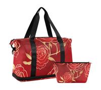 JUMBEAR Hermosa bolsa de deporte con diseño de rosas rojas, con bolsillo húmedo, bolsa de viaje para hombres y mujeres, gran capacidad con correa para el hombro, para gimnasio, viajes, natación, a,