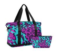 JUMBEAR Hermosa bolsa de deporte con estampado de leopardo colorido con bolsillo húmedo, bolsa de viaje para hombres y mujeres, gran capacidad con correa para el hombro, para gimnasio, viajes,