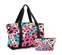 JUMBEAR Hermosa bolsa de deporte con estampado de leopardo rosa con bolsillo húmedo, bolsa de viaje para hombres y mujeres, gran capacidad con correa para el hombro, para gimnasio, viajes, natación,