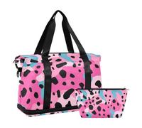 JUMBEAR Hermosa bolsa de deporte con estampado de leopardo rosa con bolsillo húmedo, bolsa de viaje para hombres y mujeres, gran capacidad con correa para el hombro, para gimnasio, viajes, natación,