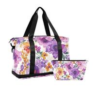 JUMBEAR Hermosa bolsa de deporte de flores coloridas con bolsillo húmedo, bolsa de viaje para hombres y mujeres, gran capacidad con correa para el hombro, para gimnasio, viajes, natación, a,