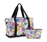 JUMBEAR Hermosa bolsa de deporte de flores coloridas con bolsillo húmedo, bolsa de viaje para hombres y mujeres, gran capacidad con correa para el hombro, para gimnasio, viajes, natación, a,
