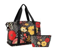 JUMBEAR Hermosa bolsa de deporte de flores coloridas con bolsillo húmedo, bolsa de viaje para hombres y mujeres, gran capacidad con correa para el hombro, para gimnasio, viajes, natación, a,