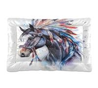 JUMBEAR Hermosa cama para mascotas con diseño de caballos de tribu india, colchón antideslizante para perros, gatos y perros, camas suaves y cómodas para gatos y perros que duermen 24 x 18 pulgadas