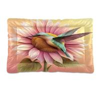 JUMBEAR Hermosa cama para mascotas con diseño de colibríes y girasoles, colchón antideslizante para perros, gatos y perros, camas suaves y cómodas para gatos y perros que duermen 24 x 18 pulgadas