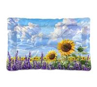 JUMBEAR Hermosa cama para mascotas de lavanda y girasol, con parte inferior antideslizante, colchón para gatos y perros, cama suave y cómoda para gatos y perros que duermen 24 x 18 pulgadas