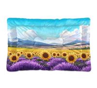 JUMBEAR Hermosa cama para mascotas de lavanda y girasol, con parte inferior antideslizante, colchón para gatos y perros, cama suave y cómoda para gatos y perros que duermen 24 x 18 pulgadas