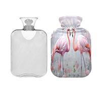 JUMBEAR Hermosas botellas de agua caliente de flamenco rosa con funda de terciopelo, bolsa de agua caliente de 2 L para alivio del dolor cálido y terapia de calor frío, regalos cálidos en invierno,