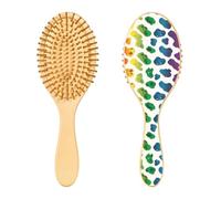 JUMBEAR Hermoso cepillo de pelo con textura de leopardo, masajeador de madera de cuero cabelludo, cepillo de pelo de paleta de bambú para todos los peinados, reduce los enredos y la rotura del