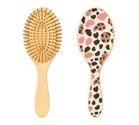 JUMBEAR Hermoso cepillo para el cabello con estampado de leopardo, masajeador de madera de bambú para todos los peinados, reduce los enredos y la rotura del cabello, promueve el crecimiento del