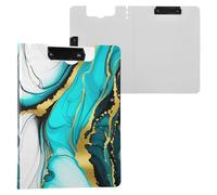 JUMBEAR Hermoso portapapeles de mármol azul dorado A4 con clips dobles, tablero plegable con cubierta, organizador personal ligero adecuado para hospitales, oficinas, escuelas, negocios, suministros