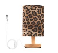 JUMBEAR Lámpara de mesa de noche con estampado de leopardo con puerto USB, lámpara de mesita de noche con pantalla de tela de lino para sala de estar, dormitorio, oficina en casa (bombilla LED